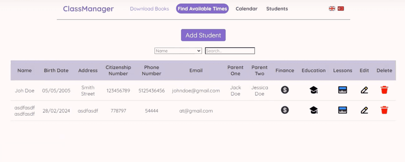 Class Manager Web App